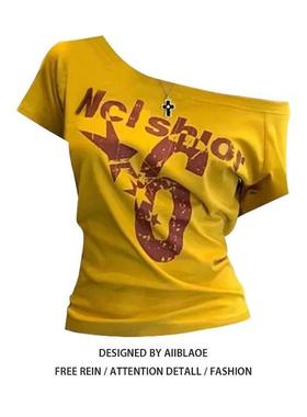 Y2k Sport Summer Off shoulder Top Women Sexy Vintage T shirt