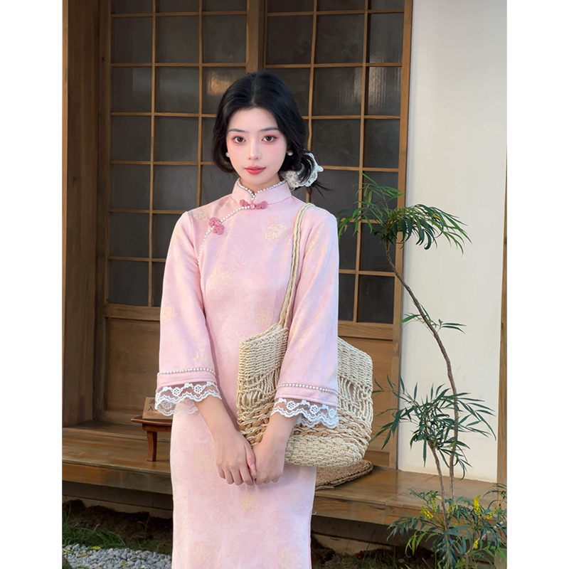 故双栖新中式改良粉色少女旗袍