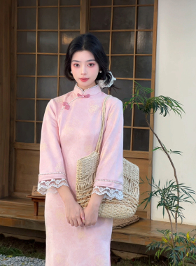 故双栖【丁香结】新中式改良粉色少女旗袍秋冬2025新款民国风女装