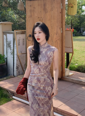 故双栖【晚樱】新中式气质复古无袖旗袍女改良年轻款半开襟连衣裙