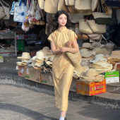 故双栖 订婚礼服晨袍 2025新款 夏蝉 全开襟古法黄色旗袍女新中式