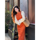 连衣裙加绒加厚 秋冬改良旗袍女新中式 暮色晓 小个子长袖 故双栖