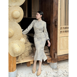 故双栖【沈清秋】日常秋冬装长袖气质旗袍女新中式加绒民国风女装