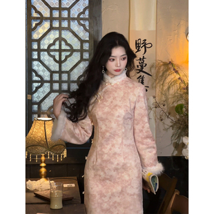 故双栖【韶光浅】新中式长袖气质连衣旗袍女秋冬2025新款加绒加厚