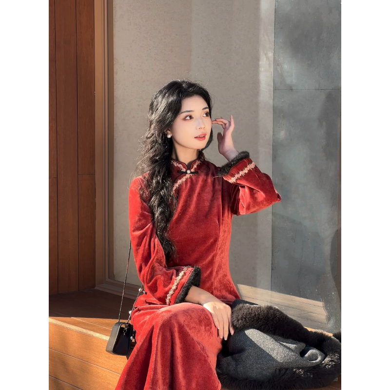 故双栖【池梦鲤】冬季长袖旗袍女小个子民国风女装2024新款秋冬款