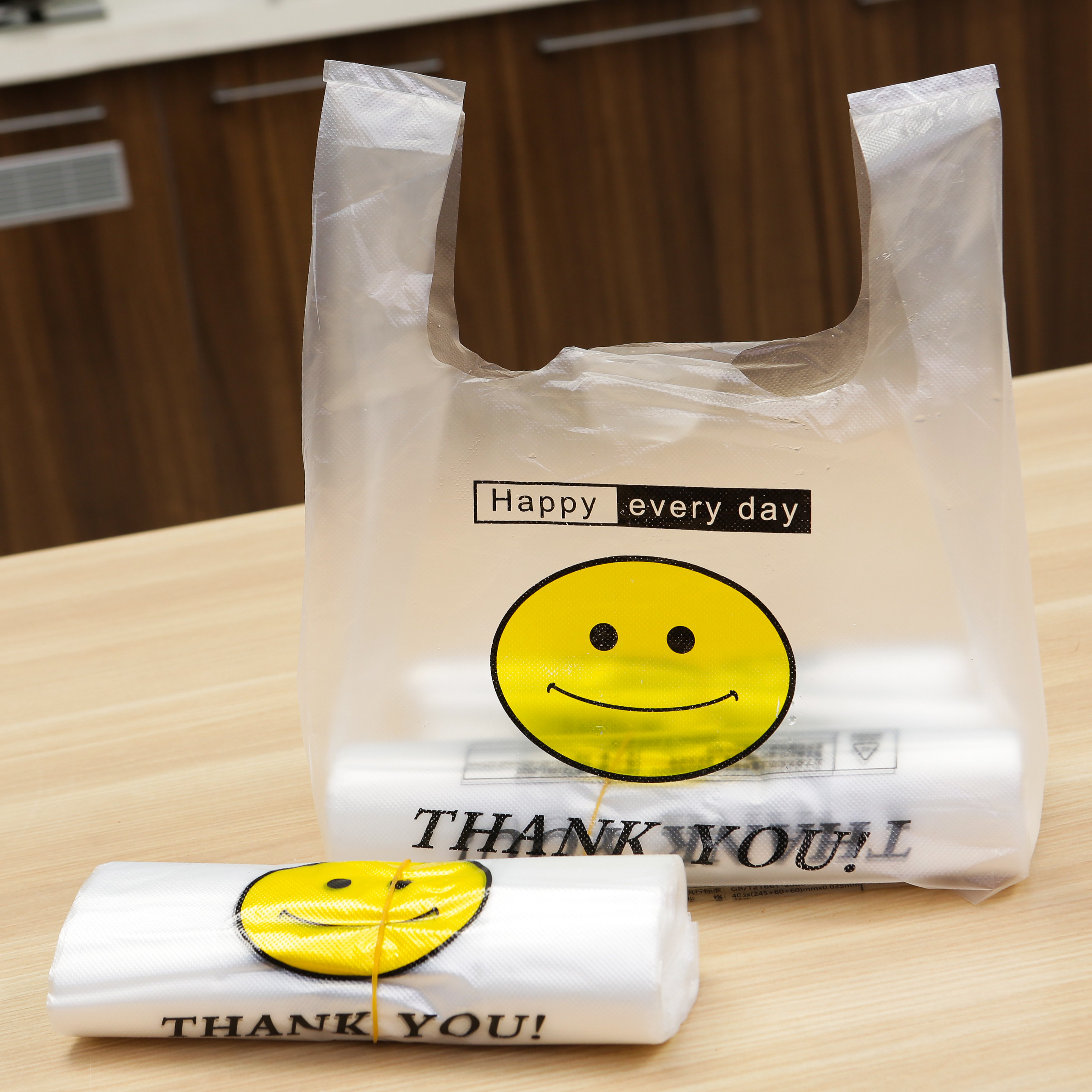 笑脸袋子一次性透明塑料打包方便袋购物手提食品拎袋工厂商用口袋