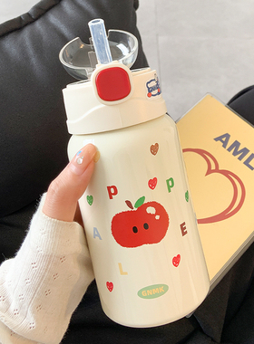 可爱保温杯女生高颜值带吸管水杯女新款2025学生小巧便携弹盖杯子
