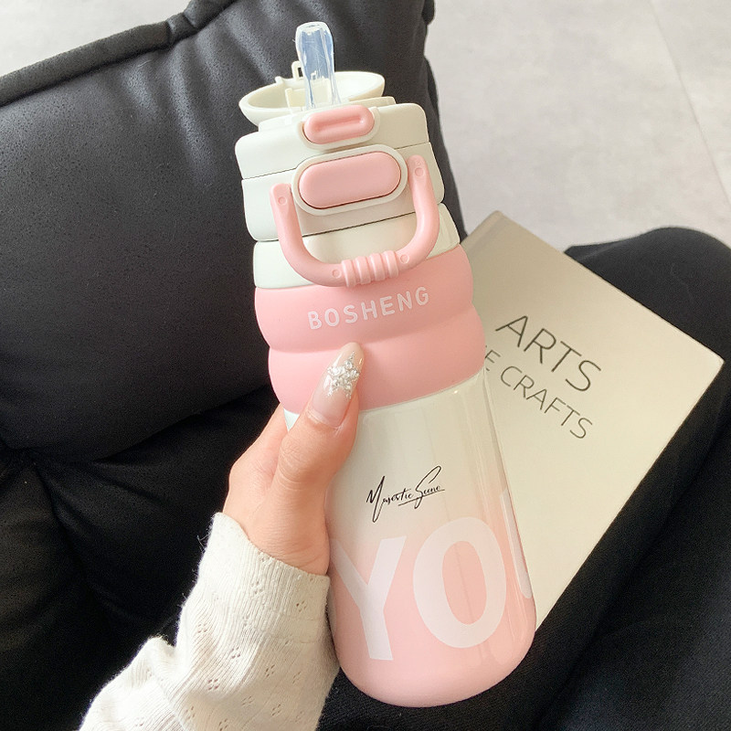 渐变保温杯女生高颜值带吸管水杯新款2025便携学生316不锈钢杯子