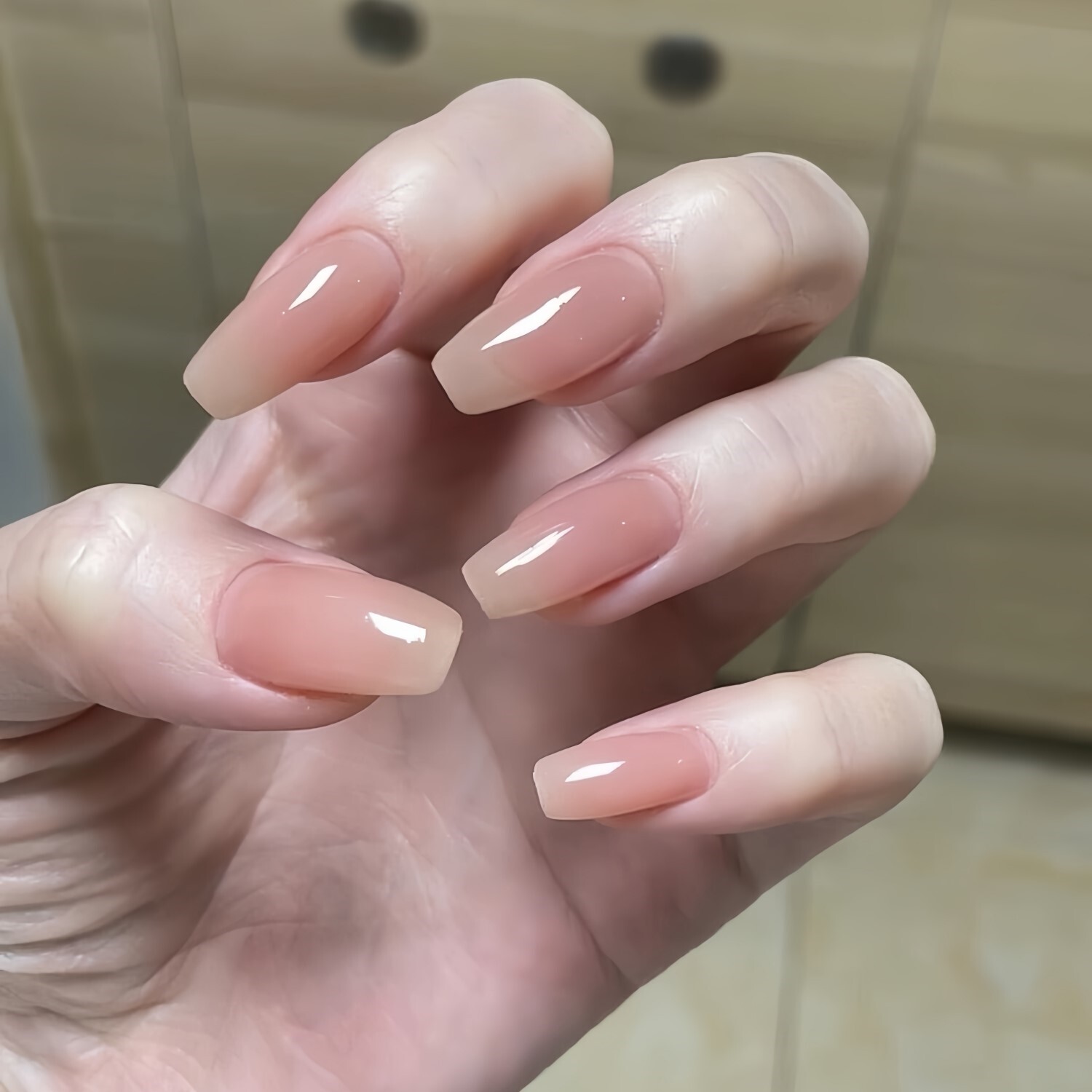 美甲贴片冰透裸色穿戴甲纯手工定制假指甲温柔甲片可拆卸甄嬛美甲