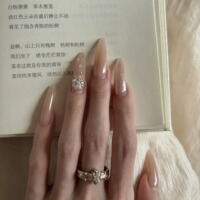 穿戴甲自然裸珍珠闪钻美甲中长款高级感孕妇新娘结婚美甲贴片成品