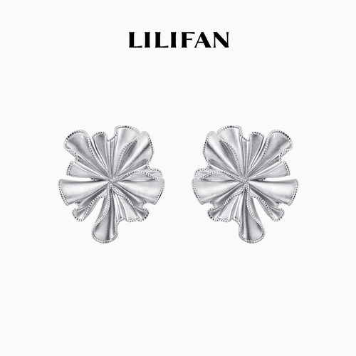 LILIFAN莉莉梵 褶皱花朵耳环 不规则荷叶边气质耳钉 精致小众设计