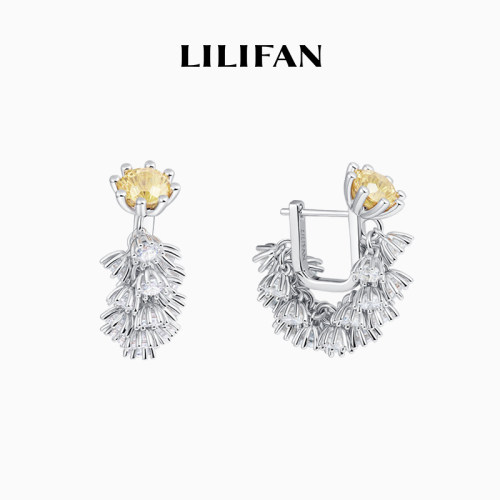 [哈妮克孜同款] LILIFAN莉莉梵 蒲公英元素黄钻耳圈 时尚精致耳钉