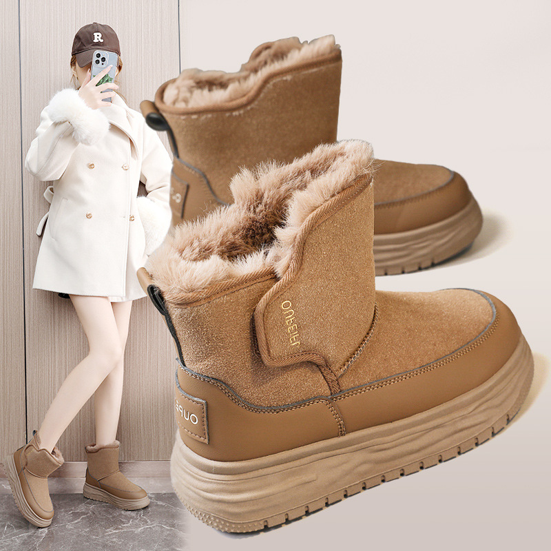XFH569冬季女鞋雪地靴厚底2025年新款女士棉鞋加绒加厚保暖短靴