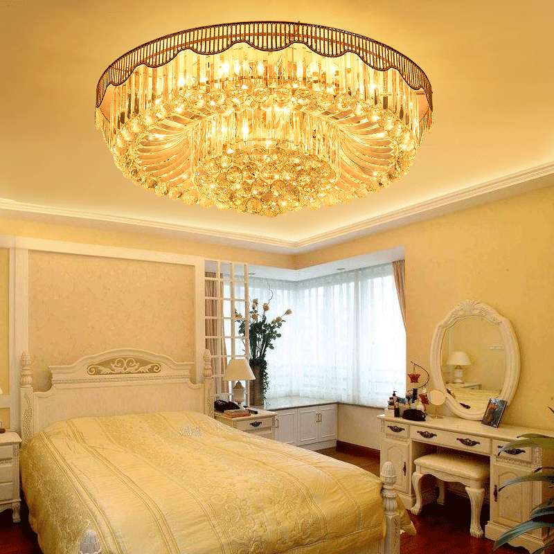 欧式水晶灯现代简约客厅灯创意大气餐厅灯温馨圆形遥控变色吸顶灯