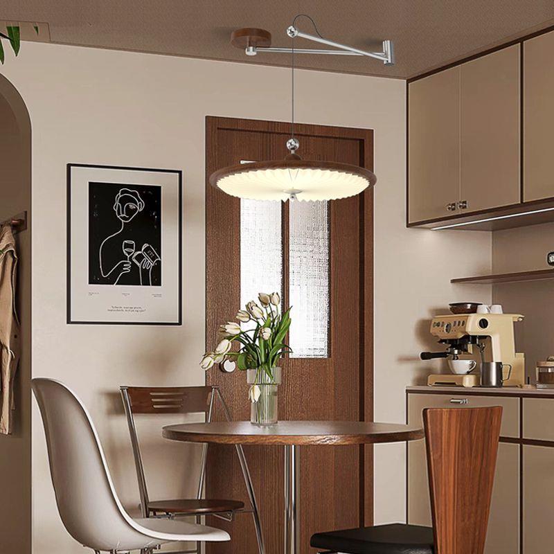 中古风主卧百褶吸顶吊灯日式美式复古胡桃木纹色新中式卧室房间灯