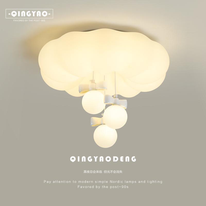 法式南瓜吸顶灯艺术吊球全光谱护眼奶油风卧室灯温馨浪漫中山灯具