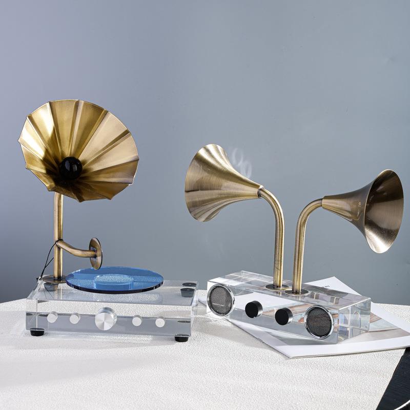 复古水晶电话机摆件小众高级感电视柜酒柜办公室书房留声机装饰品