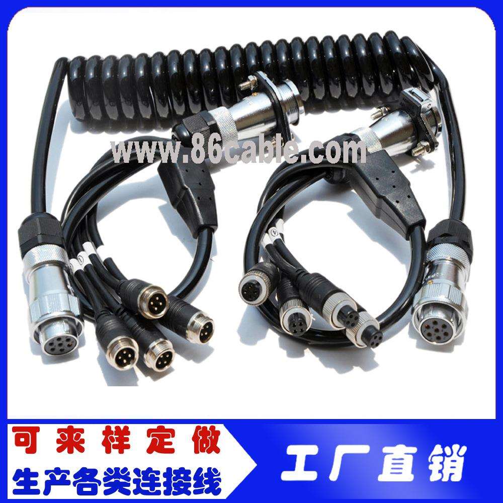 工厂直销 澳普龙插头7芯4路拖车弹簧线 货车挂车半挂车视频弹簧线