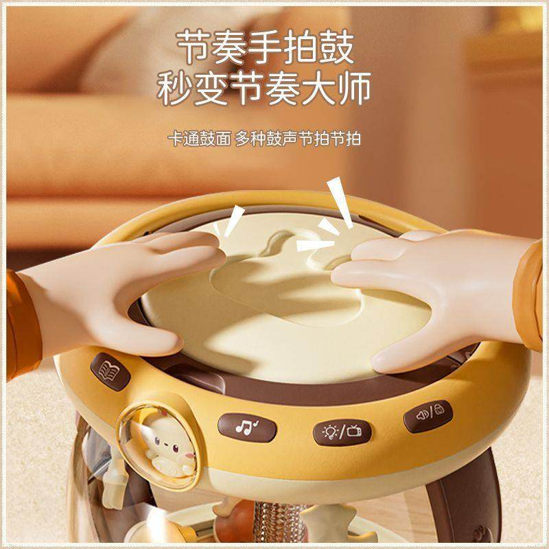 婴儿玩具音乐拍拍鼓0-6-12个月宝宝早教益智旋转木马手拍鼓可充电