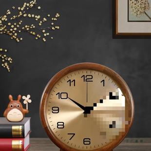 胡桃实木钟表座钟客厅家用2025新款台式摆放复古静音时钟自动对时