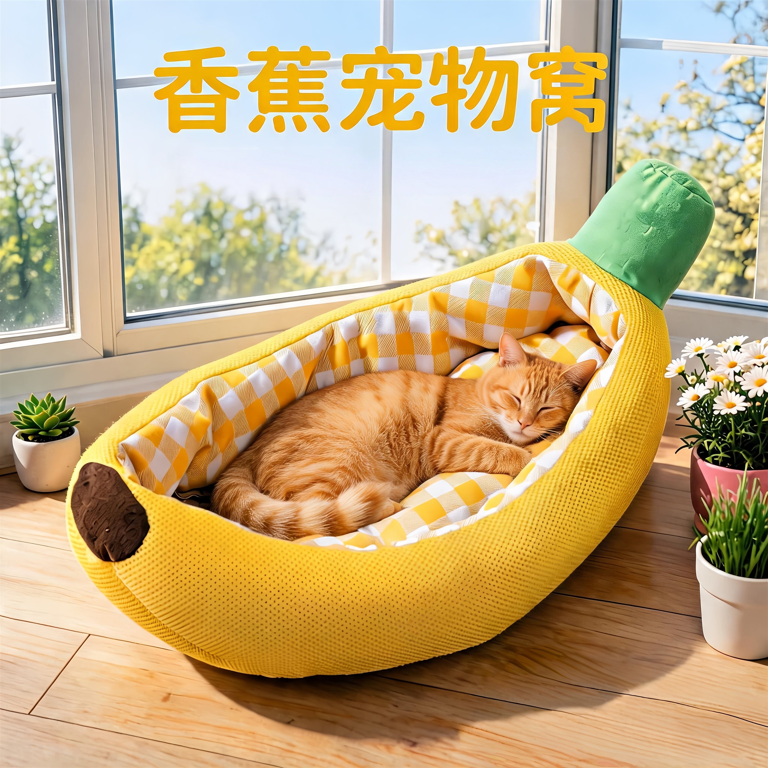 小猫小狗超有感！香蕉宠物窝多场景通用小床四季通用柔软舒适猫窝