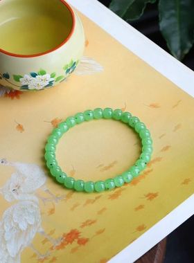 天然新疆和田玉玉器工厂店俄料碧玉老料果绿色玉石老型珠手串手链