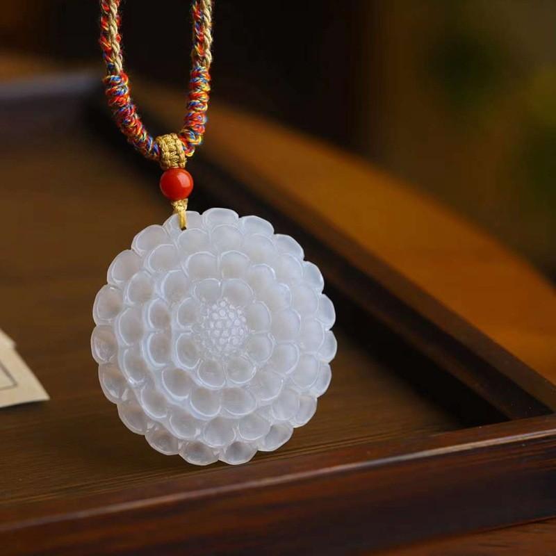 天然新疆和田玉玉器供应链青海料老料烟紫色花开富贵玉石花卉吊坠