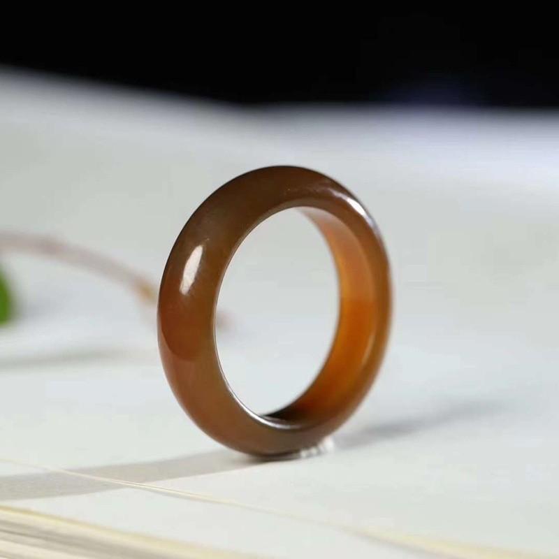 天然新疆和田玉玉器工厂店且末糖料满糖色简约女款玉石素面戒指