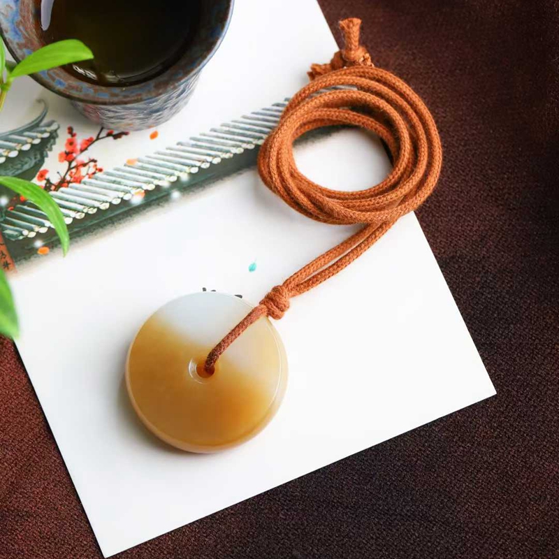 天然新疆和田玉玉器工厂店俄料老料俏糖色玉石素面平安扣吊坠挂件