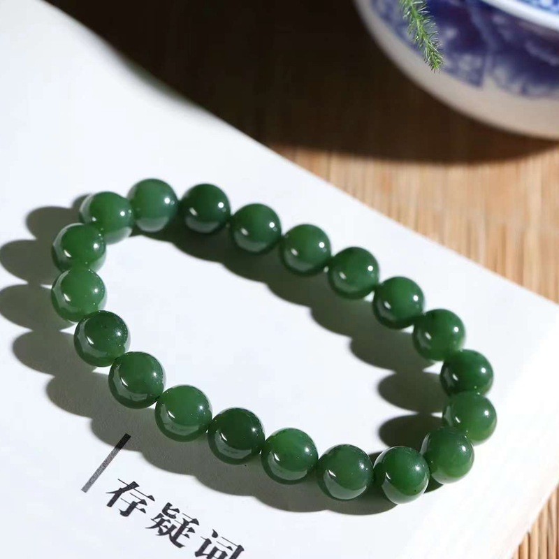 珠圆玉润手串俄料碧玉菠菜绿