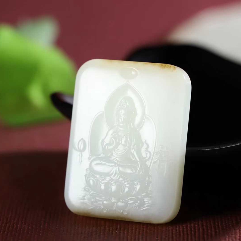 天然和田玉玉器工厂店俄料老料飘糖色工艺品玉石坐莲观音吊坠挂件