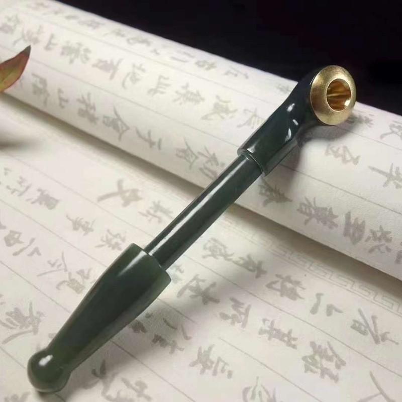 天然新疆和田玉玉器供应链青玉塔青玉石玉烟斗工艺品男士烟具送证