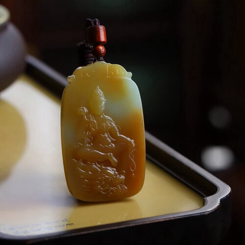 天然和田玉玉器工厂店新疆且末料老料俏糖色玉石乘龙观音吊坠挂件