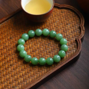 天然新疆和田玉玉器工厂店俄料老料碧玉珠圆玉润简约玉石手串手链