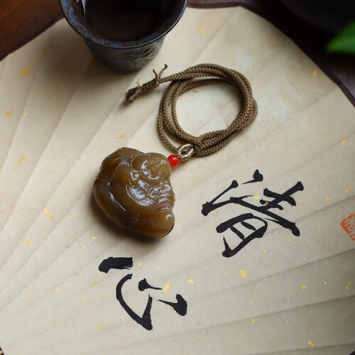 天然和田玉玉器工厂店新疆且末料老料满糖色玉石弥勒佛吊坠挂件