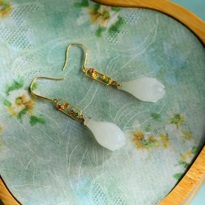 天然新疆和田玉工厂店青海料羊脂级白玉工艺品玉兰花耳坠女款耳饰,珠宝/钻石/翡翠,耳饰,淘宝优惠券,粉丝福利购,淘宝优惠卷