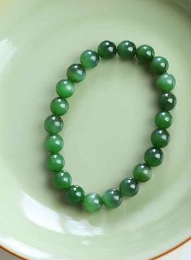 天然新疆和田玉玉器供应链俄料碧玉老料珠圆玉润玉石猫眼手串带证