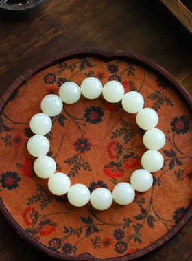 天然新疆和田玉玉器工厂店俄料老料简约款玉石珠圆玉润手串手链
