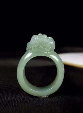 天然新疆和田玉玉器供应链俄料碧玉兽头玉石戒指女款工艺品送证书