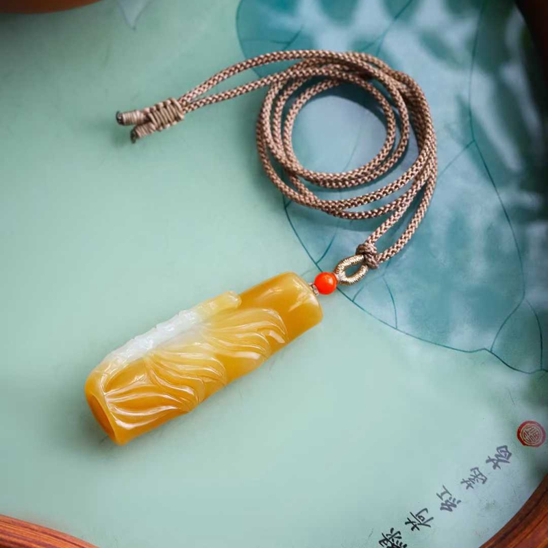 天然新疆和田玉玉器工厂店新疆且末料糖料工艺品玉石竹节吊坠挂件