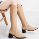 品牌撤柜断码 女骑士靴长靴不过膝高筒高跟粗跟靴子杏色尖头长筒靴
