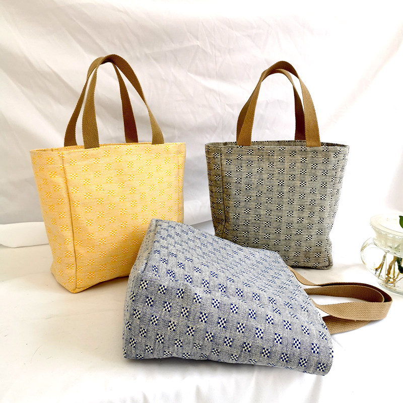 帆布手提袋妈咪包女2025新款百搭格子上班带娃小拎包便当袋手拎包