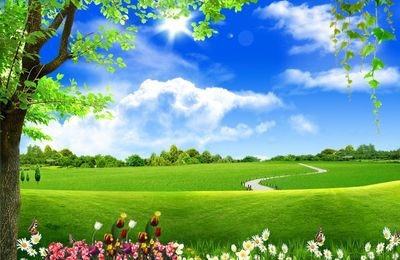 壁画蓝天白云壁纸田园草地风景客厅电视背景无纺布墙纸延伸空.
