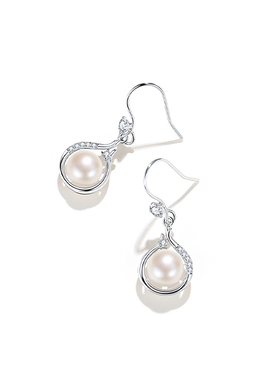 XXOFF925银精致耳饰大颗珍珠锆石耳坠女士耳钩耳环送妈妈礼物