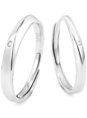 XXOFF【简爱恋语】925银戒指简约风小钻光面素圈可调节情侣对戒女