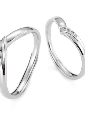 XXOFF925银戒指创意爱心形戒圈小闪钻可调节小众情侣对戒礼物女