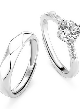 XXOFF克拉之恋戒指925银闪钻排钻小众设计菱形曲面可调节情侣对戒