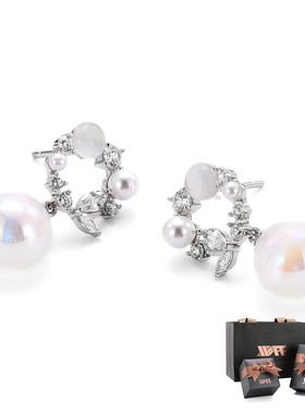 XXOFF925银小众设计感高级冷性风闪钻猫眼石幻彩珠吊坠耳钉耳环女