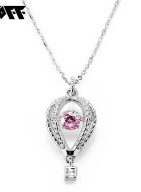 XXOFF心动频率925银镂空热气球粉色锆石方形闪钻小众设计项链女生