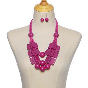 民族风几何木块拼接多层项链毛衣链原创饰品necklace women